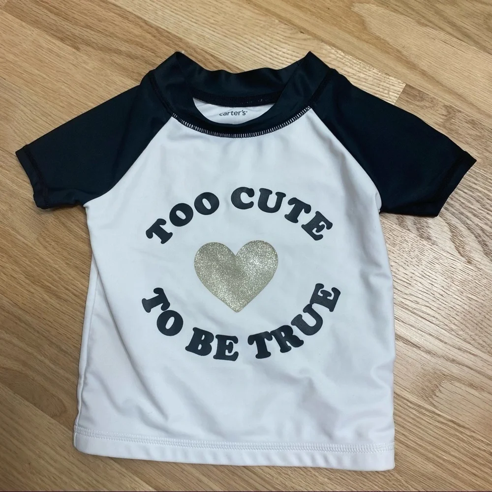 Too Cute to Be True Carter’s Rash Guard Swim Top Sun Shirt 3T Black Gold
